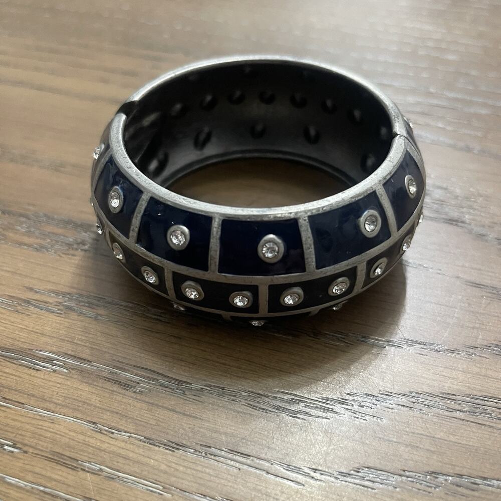 Blue Enamel Womens Bracelet‎ Clamper Bangle Rhinestone Fashion Retro Heavyweight